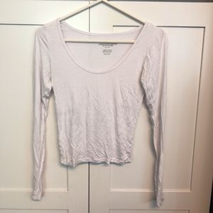 American Eagle White Long-Sleeve Cotton Crop Top
